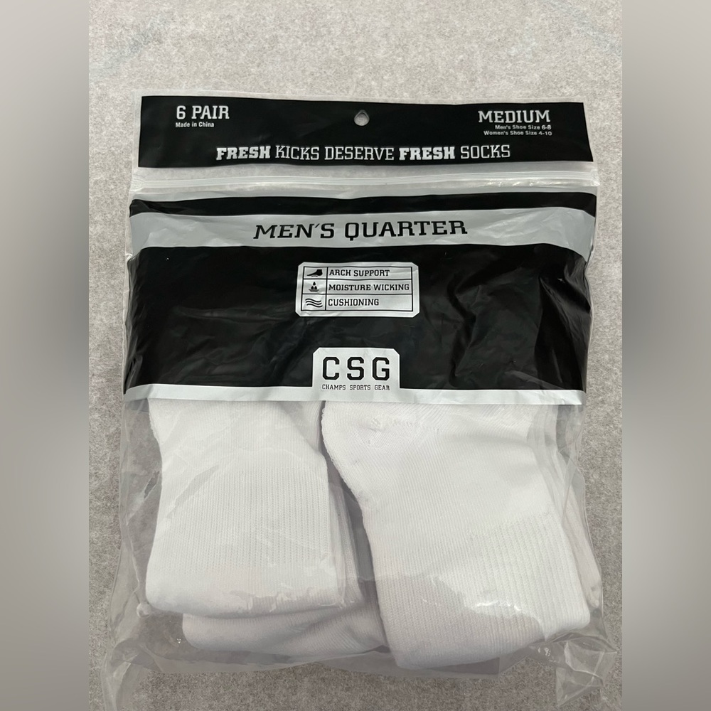 Champs Sports Quarter Socks Size M Men’s Shoe Size 6-8 Women’s Shoe Size…
